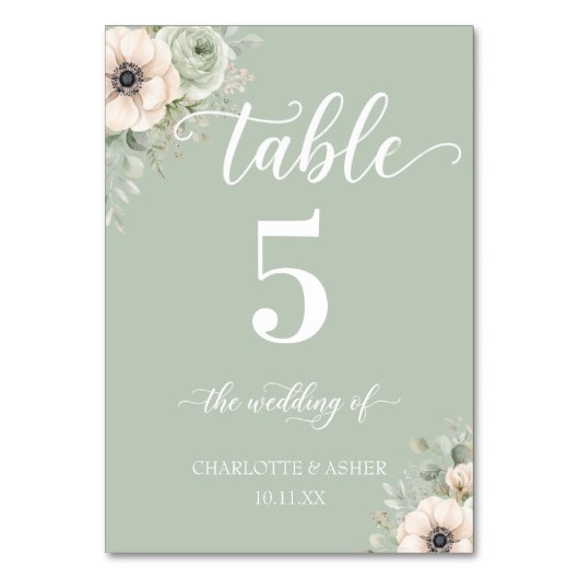 Panneau de numéro de table de mariage floral vert (Par défaut)