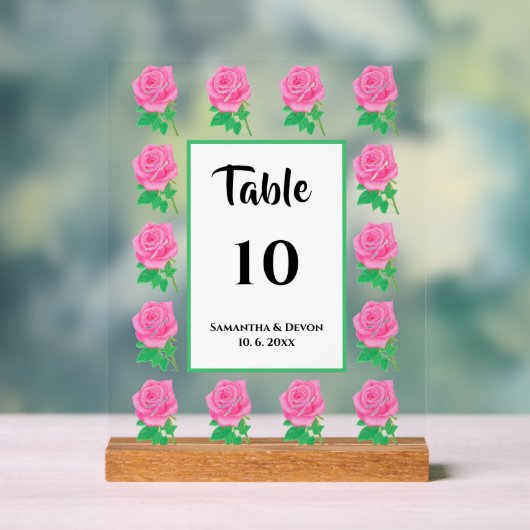 Panneau de numéro de table en acrylique Rose rose (Neutre)