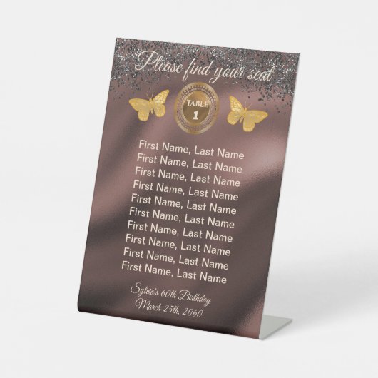 Panneau de numéro de table en paillettes noires et (Recto)