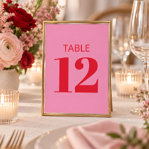 Panneau de numéro de table moderne rose rouge gras