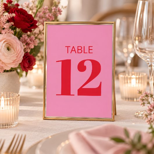 Panneau de numéro de table moderne rose rouge gras