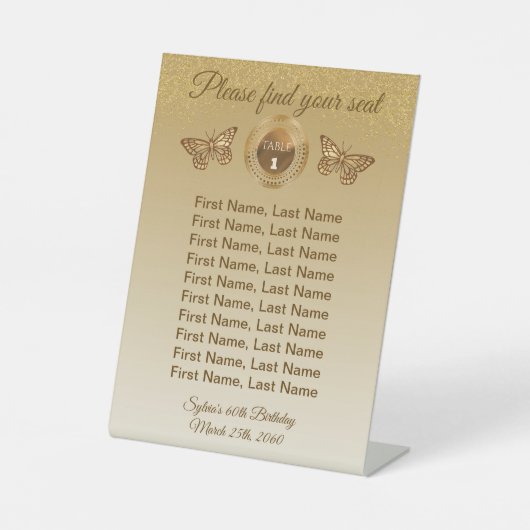 Panneau de numéro de table papillon et paillettes (Recto)