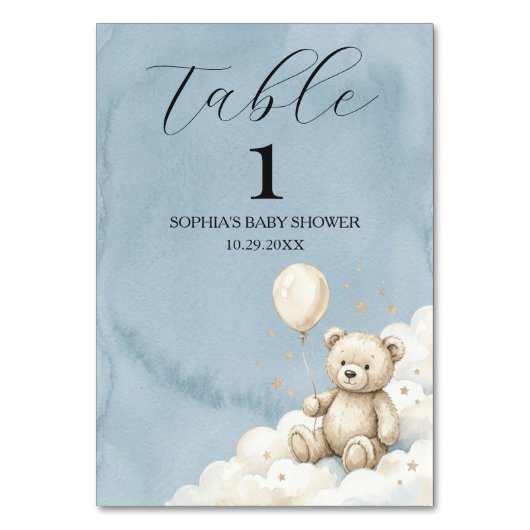 Panneau de numéro de table pour Baby Shower Ours A (Par défaut)