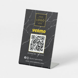 Panneau de paiement QR Venmo en marbre noir or lux