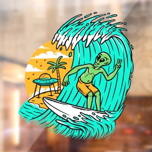 Panneau De Paix Alien Surfant UFO Garé Sur La Plag (Feuille 2)