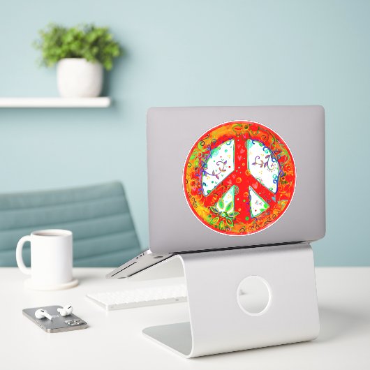 Panneau de Paix Sticker Floral Red Inspirivity (Ordinateur portable sur le bureau)
