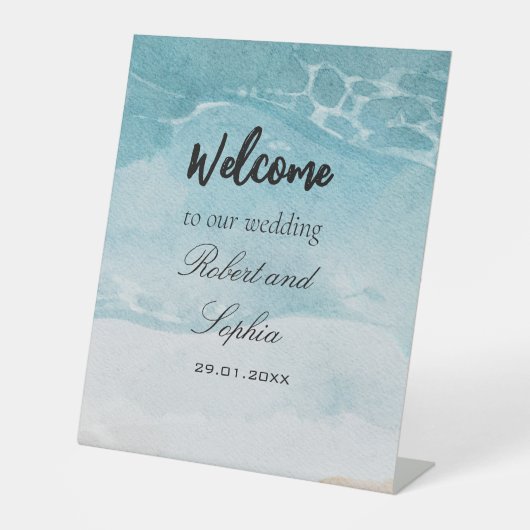 Panneau de piédestal de mariage de plage bleue d'é (Recto)