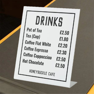 Panneau de piédestal du tarif du café