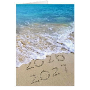 Panneau de plage du Nouvel An 2027 avec ressac océ