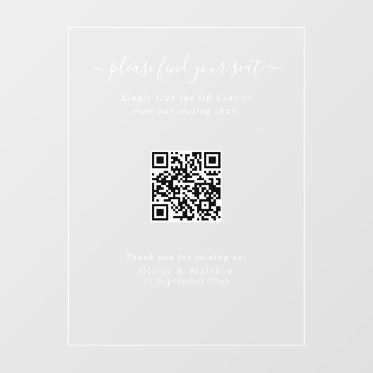 Panneau de plan de table QR Code de mariage modern (Feuille)