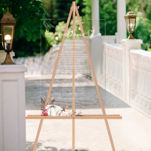 Panneau de Programme de Mariage d'Automne Citrouil