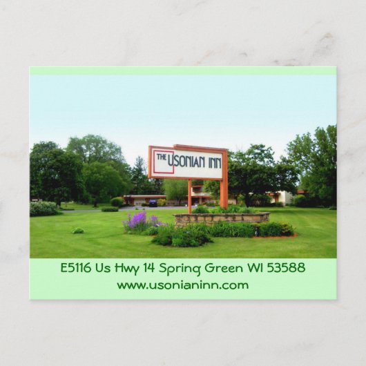 Panneau de rue de carte postale de l'Usonian Inn (Devant)