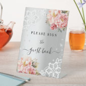 Panneau de signature de livre d'or à fleurs roses  (In SItu)