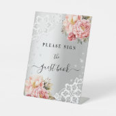 Panneau de signature de livre d'or à fleurs roses  (Recto)
