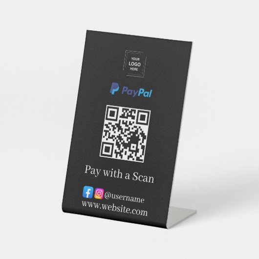 Panneau de socle de code QR PayPal noir pour paiem (Recto)