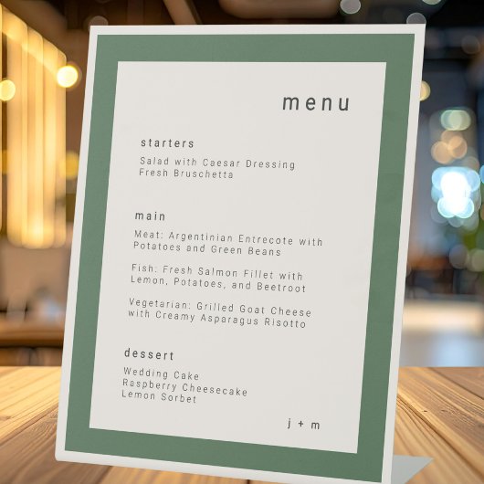 Panneau de socle de menu de mariage Vert de mousse
