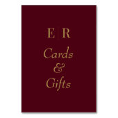 Panneau de table à monogramme bordeaux Cartes et C (Dos)
