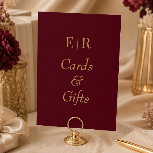 Panneau de table Cartes et Cadeaux Monogramme Or B