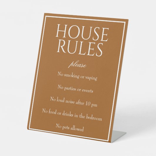 Panneau de table Classic Simple Sienna House Rules (Recto)