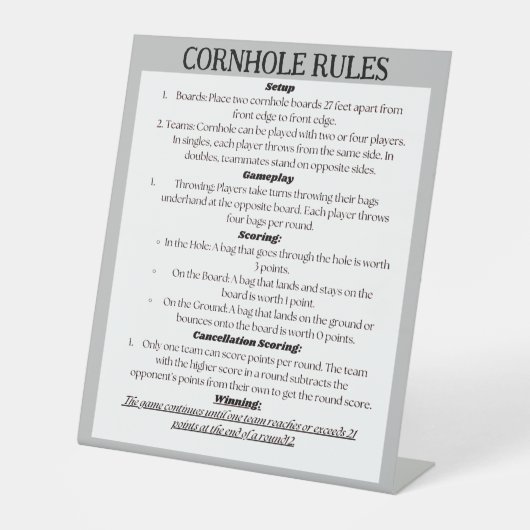 Panneau de table Cornhole Rules (Recto)