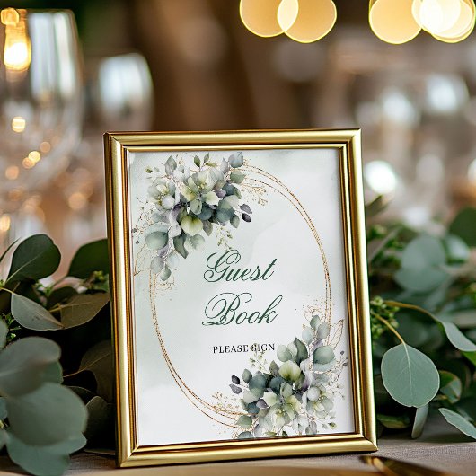 Panneau de table de livre d'or à feuillage vert po