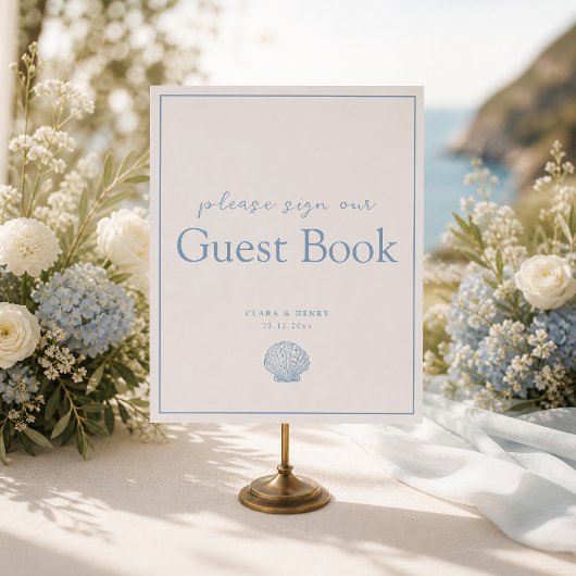 Panneau de table de livre d'or de mariage côtier b