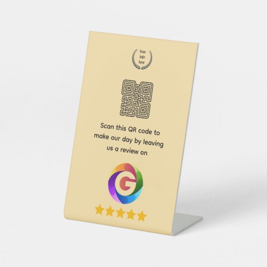 Panneau de table Google Avis | Présentoir Code QR (Recto)