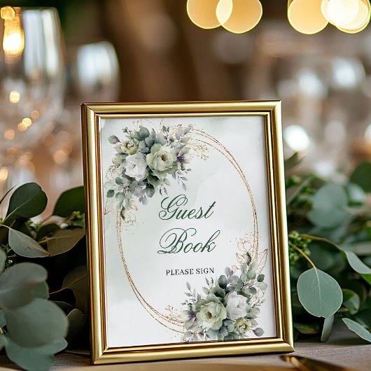 Panneau de table Livre d'or botanique vert poussié