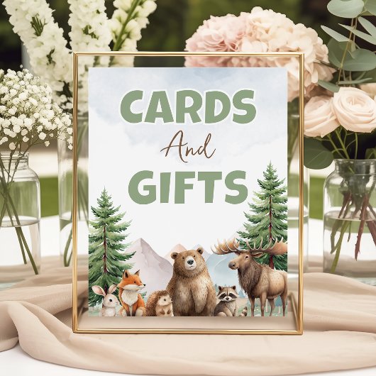 Panneau de table pour cartes et cadeaux de forêt d
