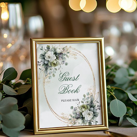 Panneau de table pour livre d'or botanique vert bl