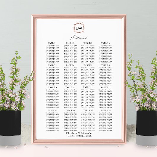 Panneau de tableau de siège de mariage à monogramm