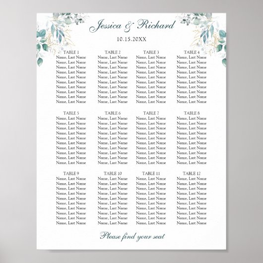 Panneau de tableau de sièges pour 12 tables (Devant)