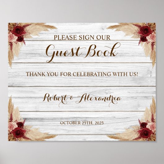 Panneau d'Herbe de Pampa Livre d'or Mariage (Devant)