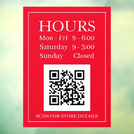 Panneau d'heures d'ouverture du magasin, QR Code, (Feuille 3)