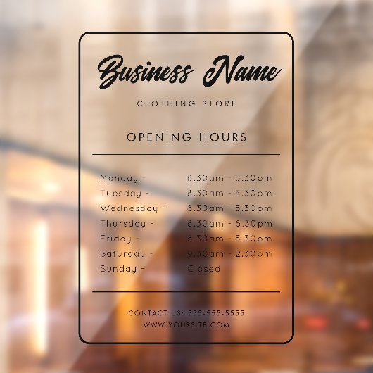 Panneau d'horaires d'ouverture d'entreprise Autoc (Feuille 2)