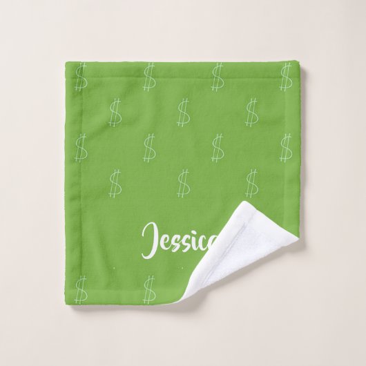 Panneau dollar blanc sur vert (Gant de toilette)