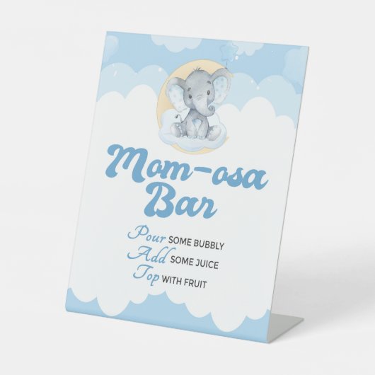 Panneau du Baby shower éléphant bleu Momosa Bar (Recto)