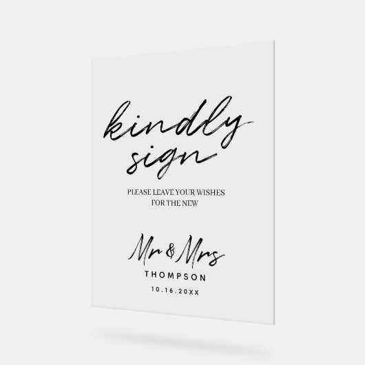 Panneau du livre d'hôtes Mariage de script simple  (Angle)