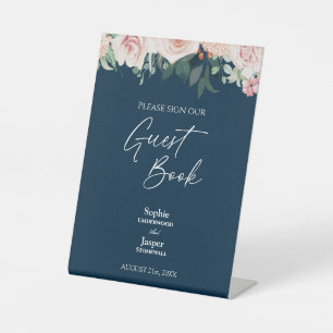 Panneau du livre d'or Blush Floral Navy Mariage