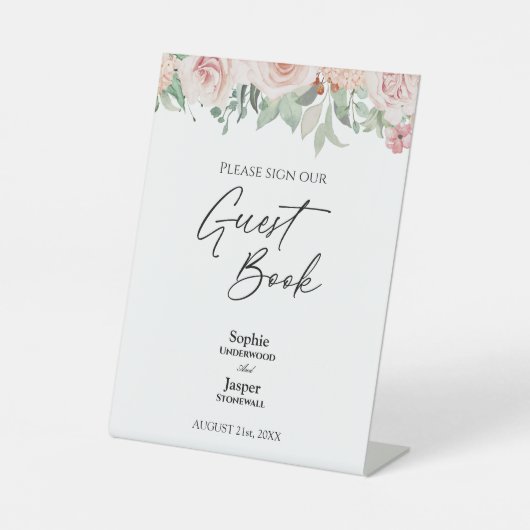 Panneau du livre d'or Blush Floral White Mariage (Recto)