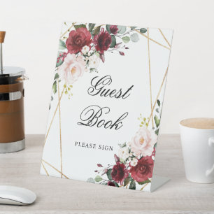 Panneau du livre d'or Blush Pink & Burgundy Rose D