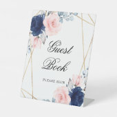 Panneau du livre d'or Blush Pink & Navy Blue Rose  (Recto)