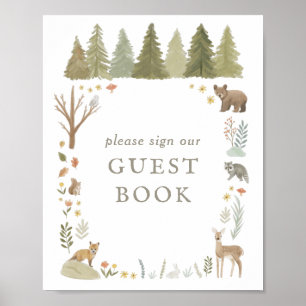 Panneau du livre d'or du Baby shower Woodland