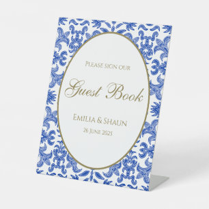 Panneau du livre d'or Mariage à motifs bleus