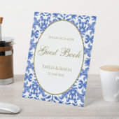 Panneau du livre d'or Mariage à motifs bleus (In SItu)