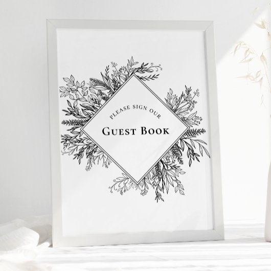 Panneau du livre d'or Mariage blanc et noir