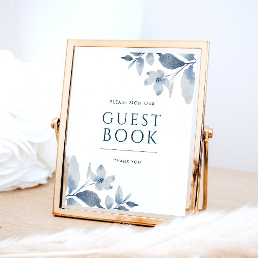 Panneau du livre d'or Mariage Dusty Blue Floral
