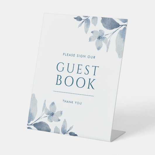 Panneau du livre d'or Mariage Dusty Blue Floral (Recto)
