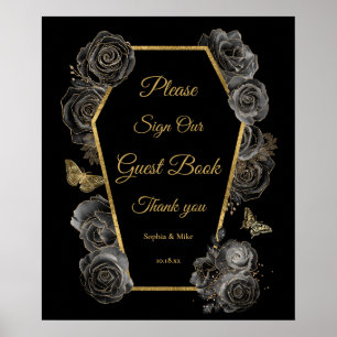 Panneau du livre d'or Mariage gothique Rose Coffin
