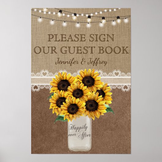 Panneau du livre d'or Mariage Sunflower Rustic Mas (Devant)